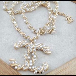 Fashion Jewelry Pearl Double C Letter Necklace